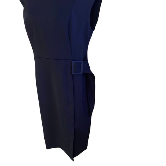 NEW Calvin Klein Size 12 Navy Blue Scuba Sheath Dress Faux Belt Office Career - Picture 2 of 6